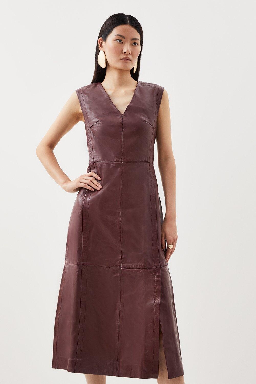 

Кожаное платье-миди без рукавов Karen Millen, красный