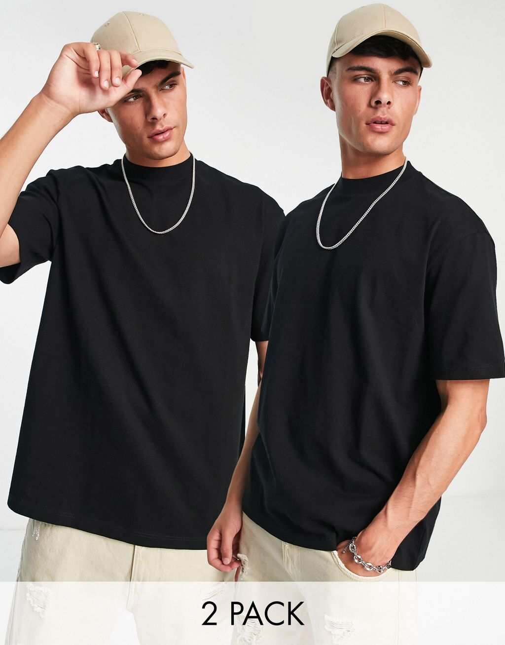 

Черная футболка оверсайз из 2 пар Topman