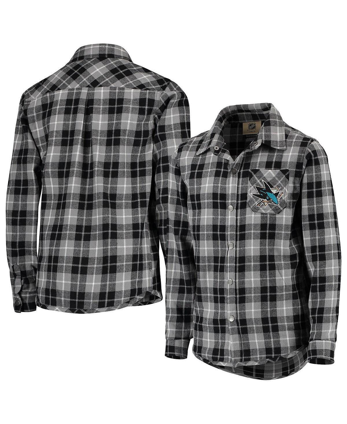 

Черно-серая рубашка в клетку на пуговицах с боковой линией Big Boys San Jose Sharks Outerstuff