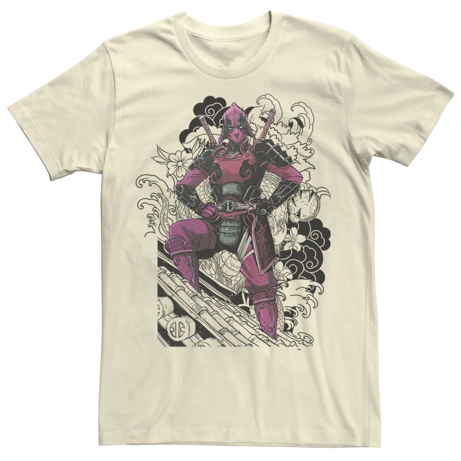 Мужская футболка с цветочным рисунком Deadpool Samurai Dragon Marvel
