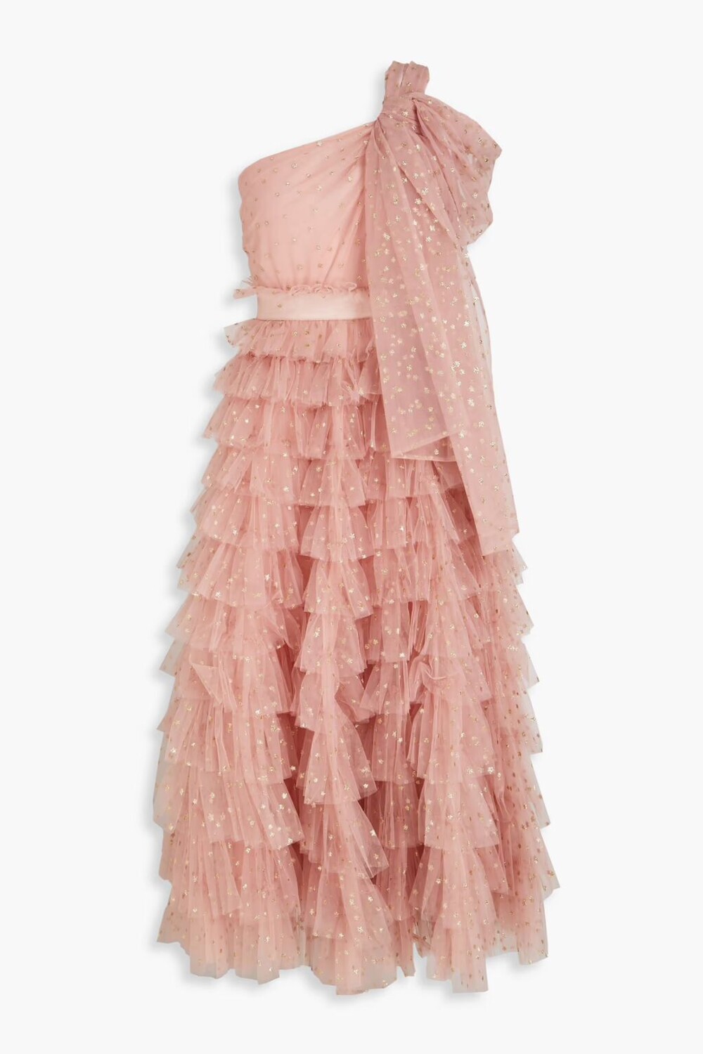 

Ярусное платье миди из блестящего тюля на одно плечо Redvalentino, пастельно-розовый