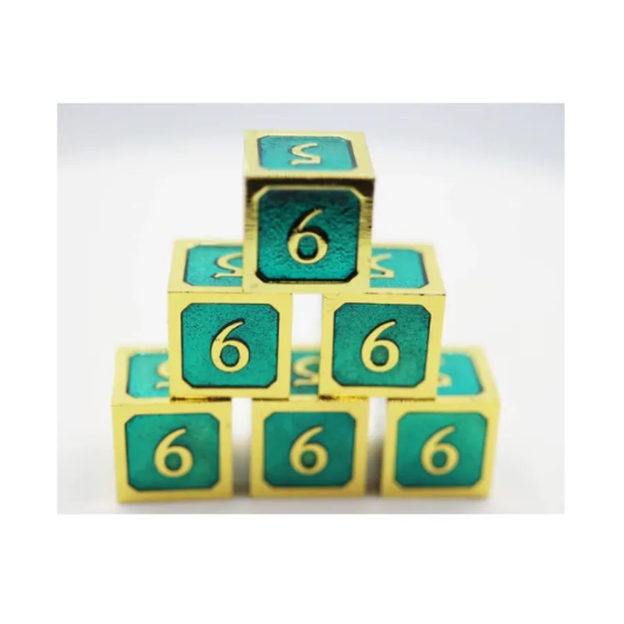 

d6 — Бирюзовый с золотом (6), Dice Sets - Metal - D6's (Foam Brain Games)