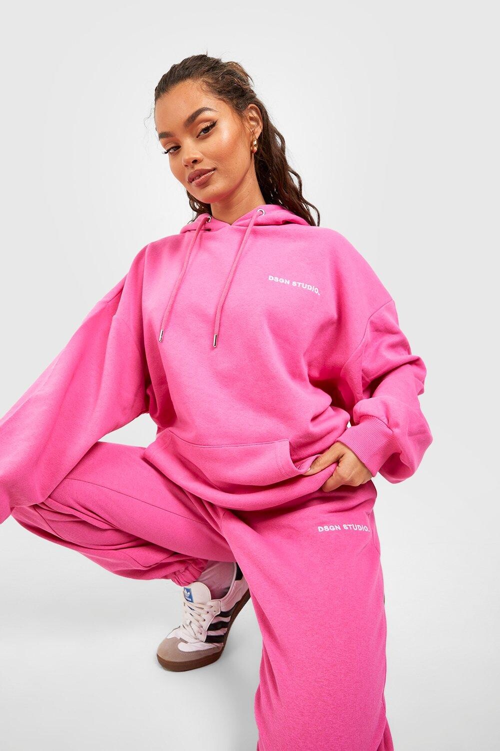 

Спортивный костюм с вышивкой слогана с капюшоном Boohoo, розовый