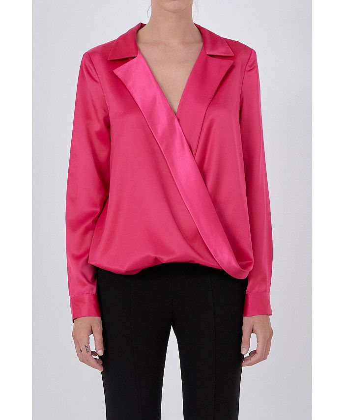Женская атласная блузка с запахом endless rose, розовый