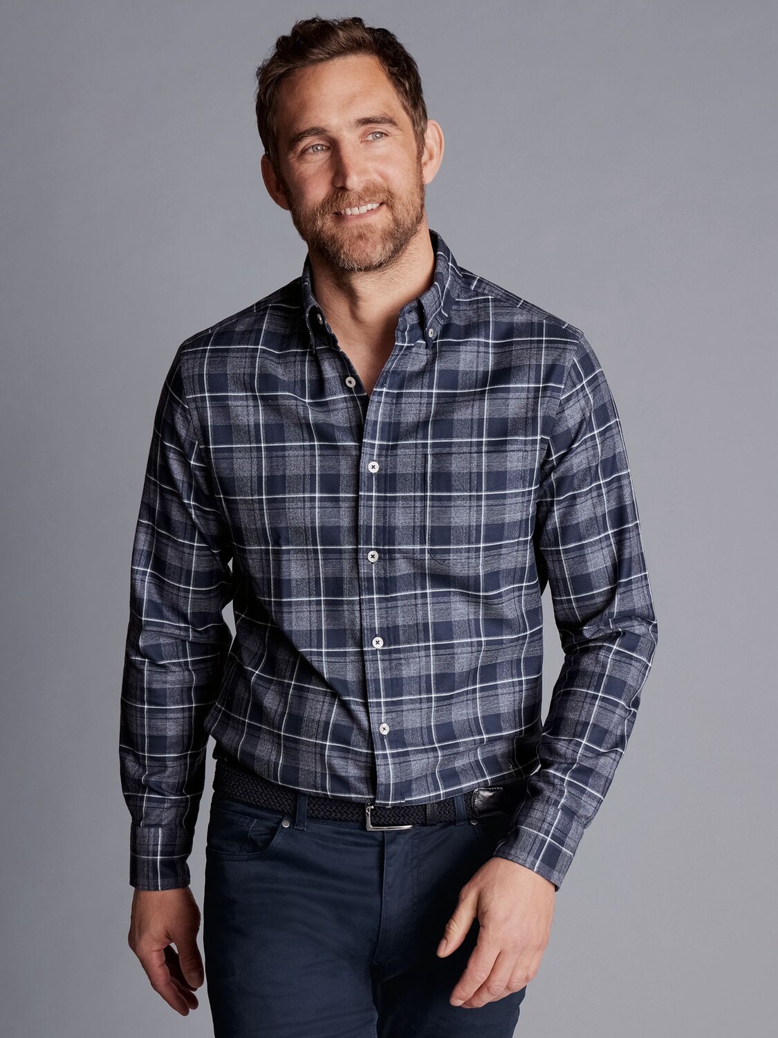 

Рубашка приталенного кроя из хлопка без глажки Windowpane Charles Tyrwhitt, хизер блю