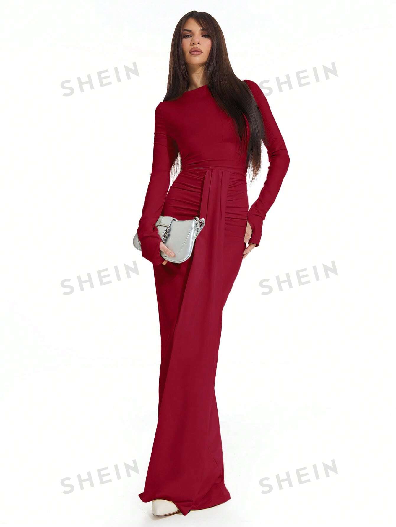 MUSERA Облегающее платье с драпировкой и рюшами, бургундия цена и фото