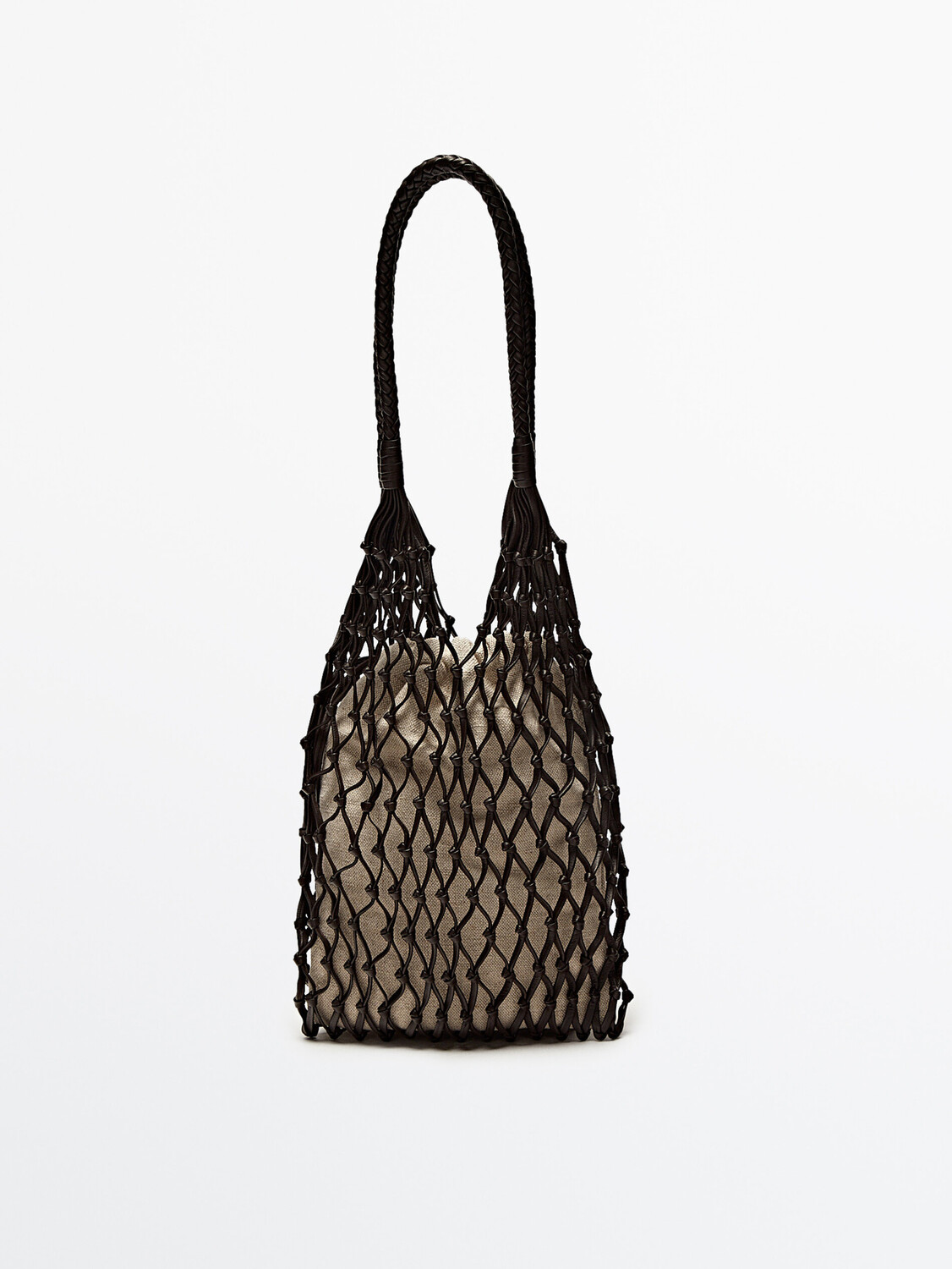 

Сумка из кожи наппа + льняной чехол Massimo Dutti, коричневый