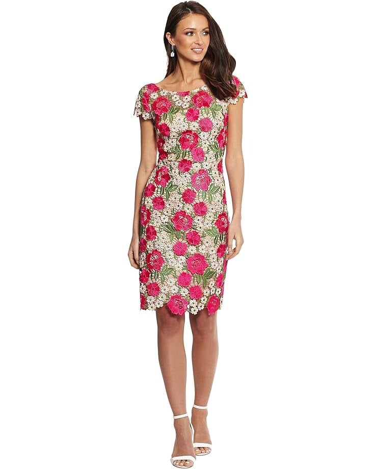 

Платье XSCAPE Short Sleeve Embroidered Lace Sheath, цвет Fuchsia/Nude