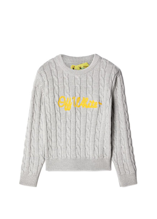 

Серый шерстяной свитер с логотипом для девочек Off-White
