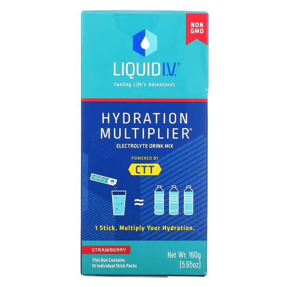 Смесь для напитков Liquid I.V. Hydration Multiplier с электролитами, клубника, 10 индивидуальных стиков по 16 г