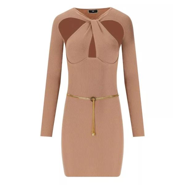 

Платье nude knitted dress with twist neck Elisabetta Franchi, коричневый