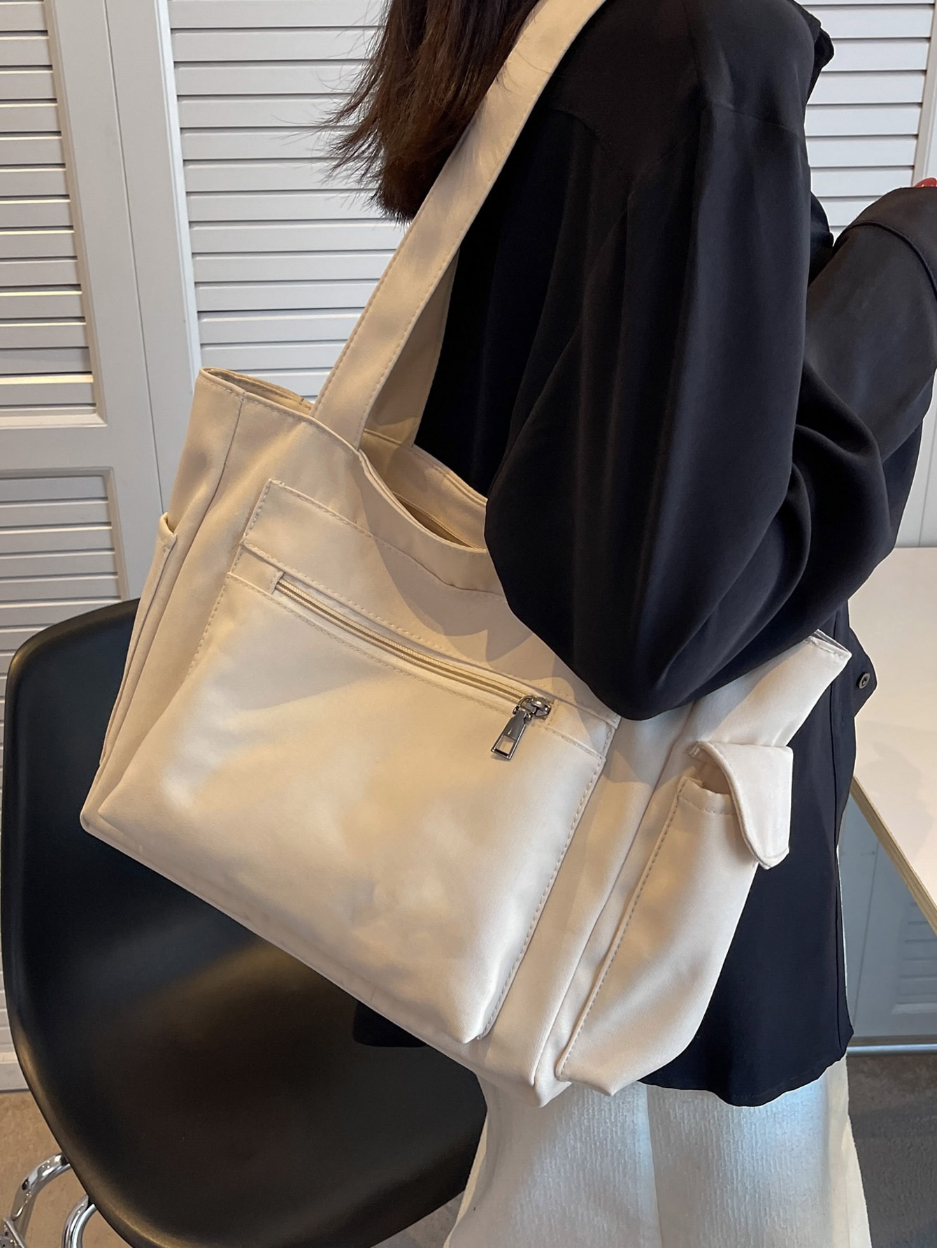 Сплошная сумка через плечо большой емкости с несколькими карманами, бежевый