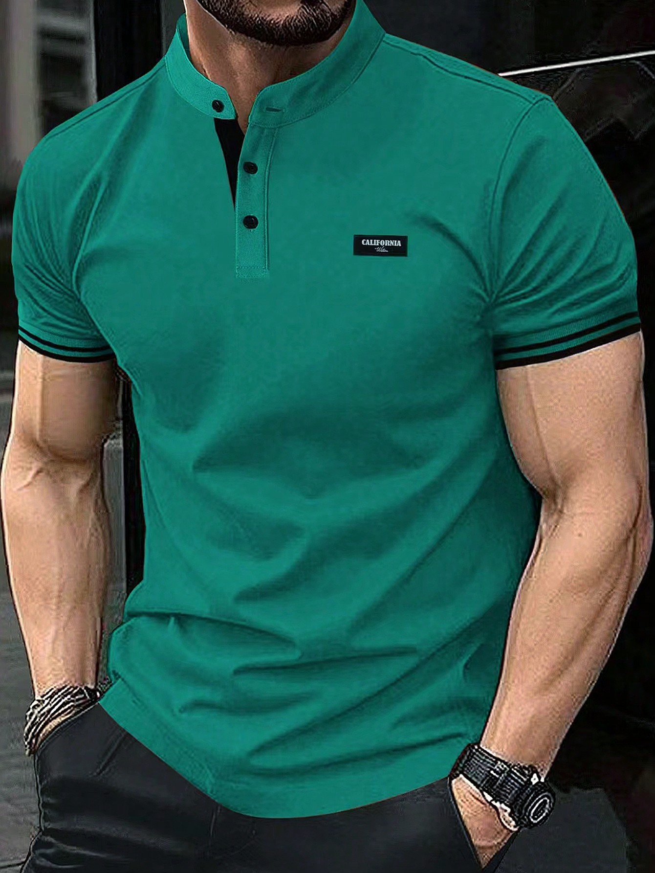 Мужская рубашка-поло с коротким рукавом и планкой на пуговицах Manfinity Homme, зеленый черная футболка поло с воротником стойкой bode