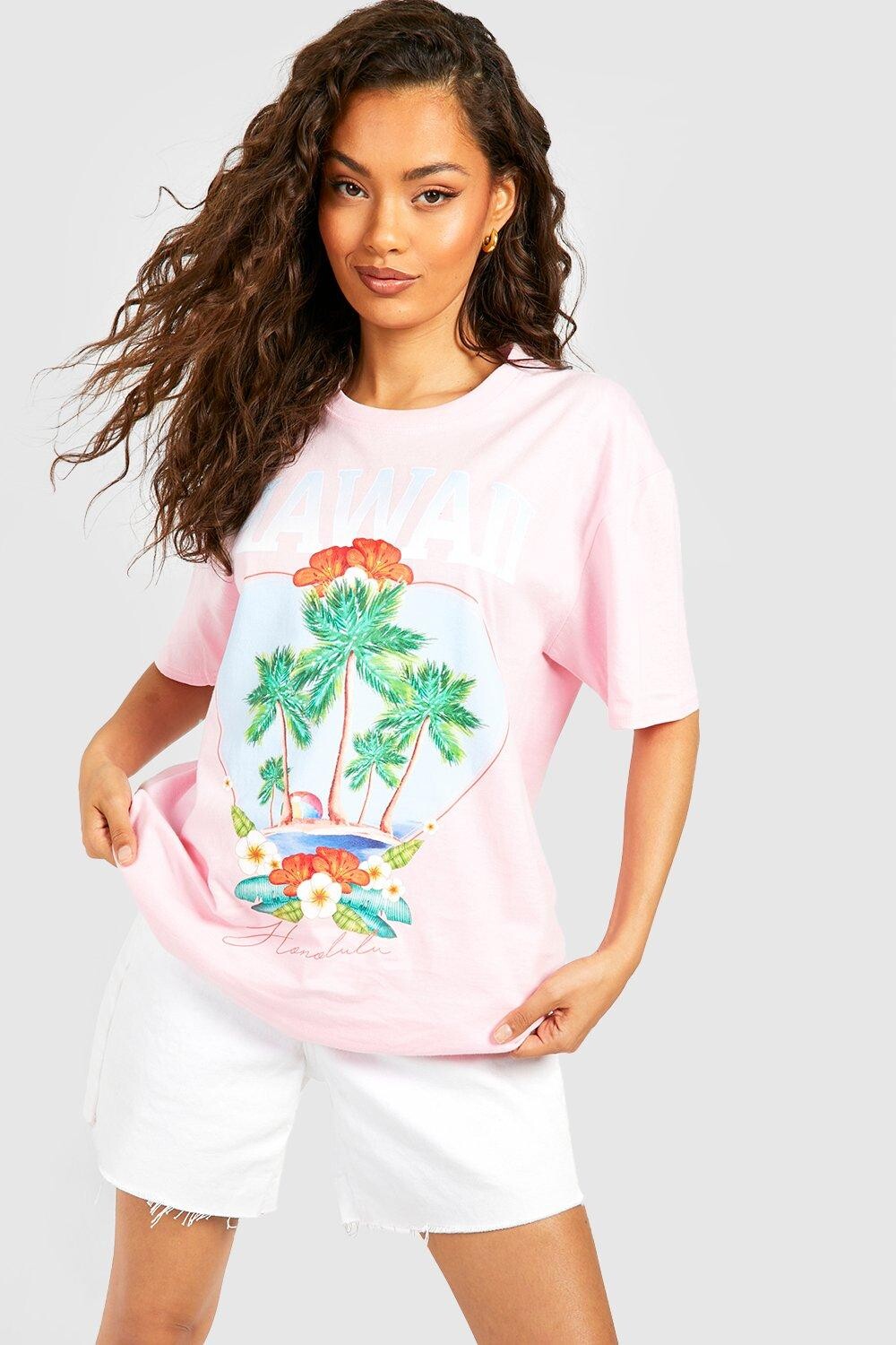 

Футболка оверсайз с графикой palm Boohoo, розовый