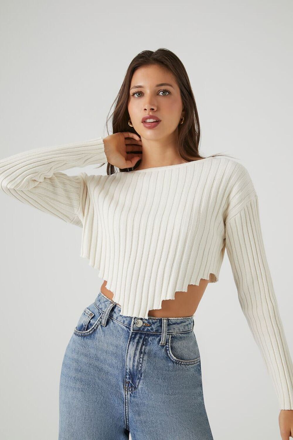 

Укороченный свитер в рубчик Sharkbite Forever 21, ванилла