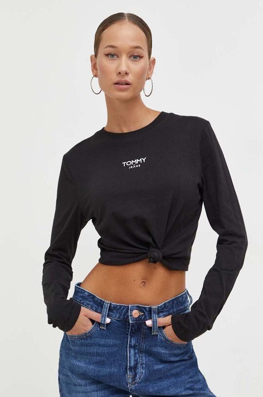 

Хлопковый топ с длинными рукавами Tommy Jeans, черный