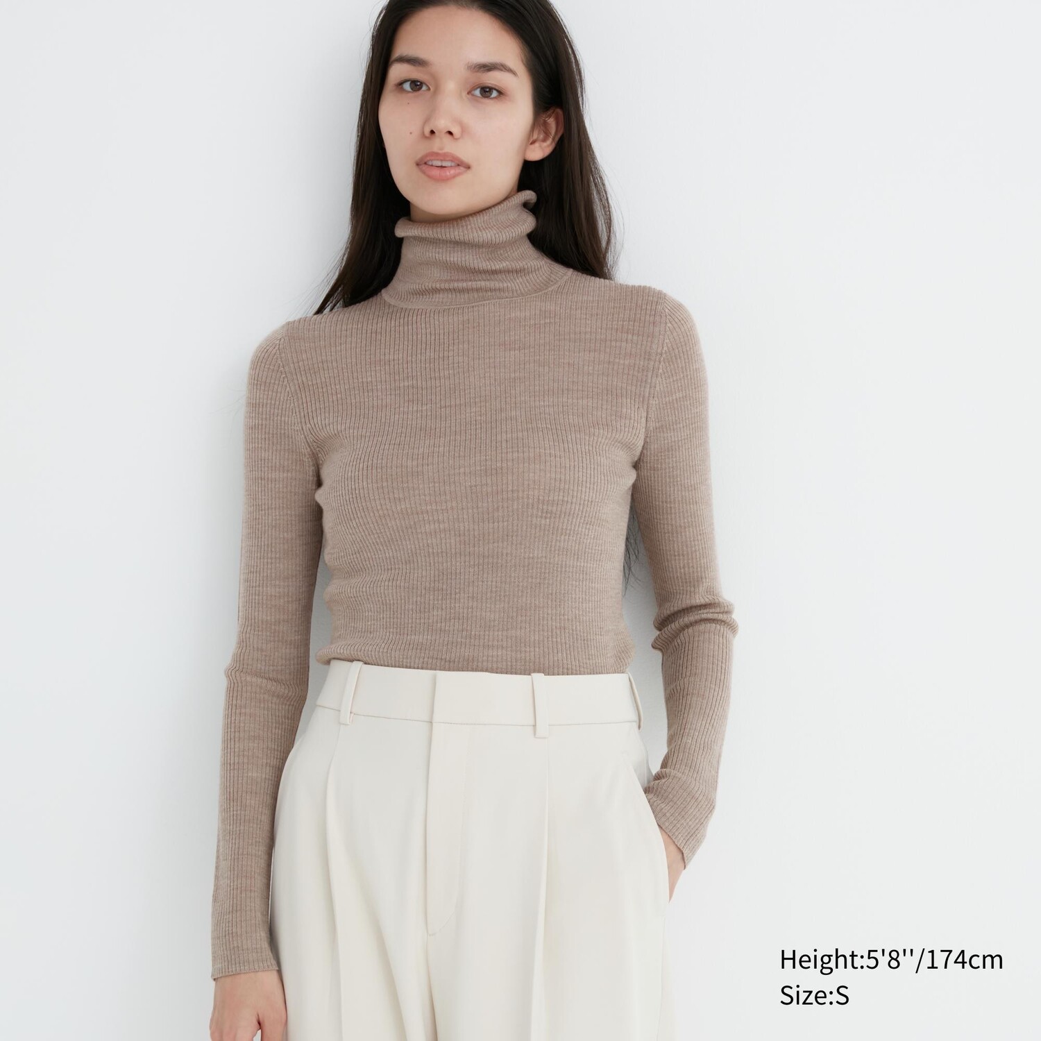 

Водолазка Uniqlo женская из шерсти мериноса, бежевый