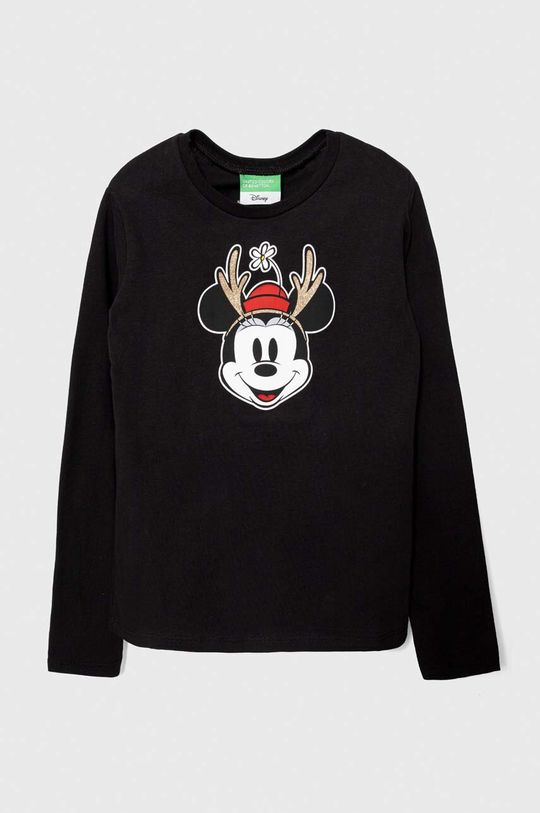 цена Хлопковая рубашка Disney с длинными рукавами для детей/топор United Colors of Benetton, черный