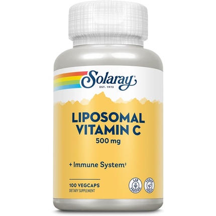 Липосомальный витамин С 500 мг Здоровая иммунная система Синтез коллагена Антиоксидантная поддержка Забуференный жирными кислотами 100 растительных капсул, Solaray