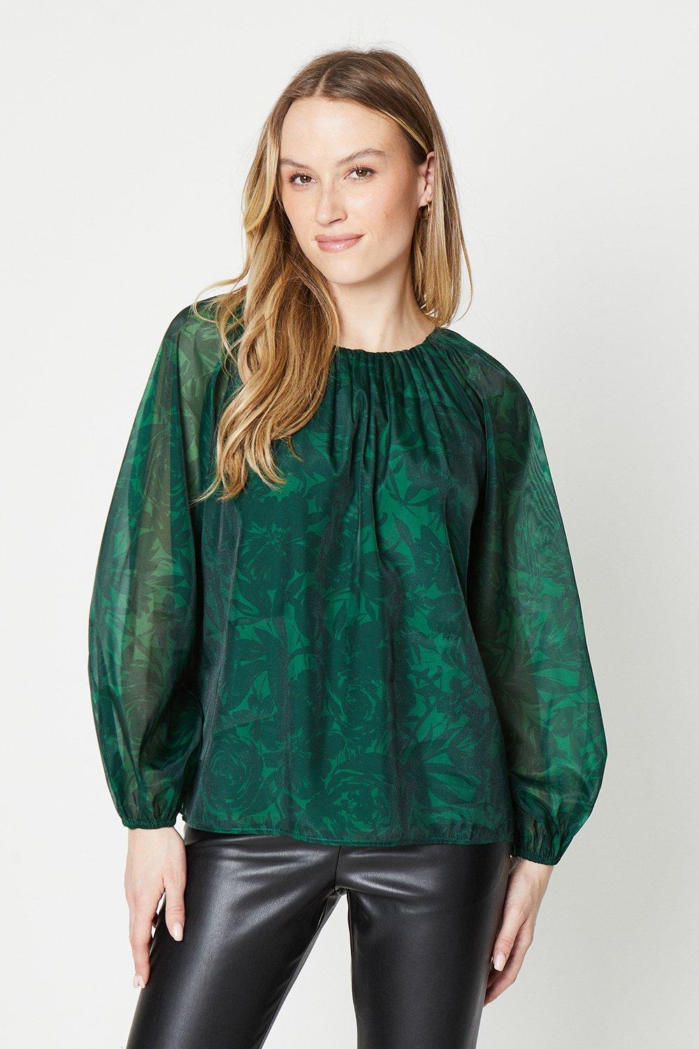 цена Миниатюрная блузка из органзы с цветочным принтом Oasis, зеленый