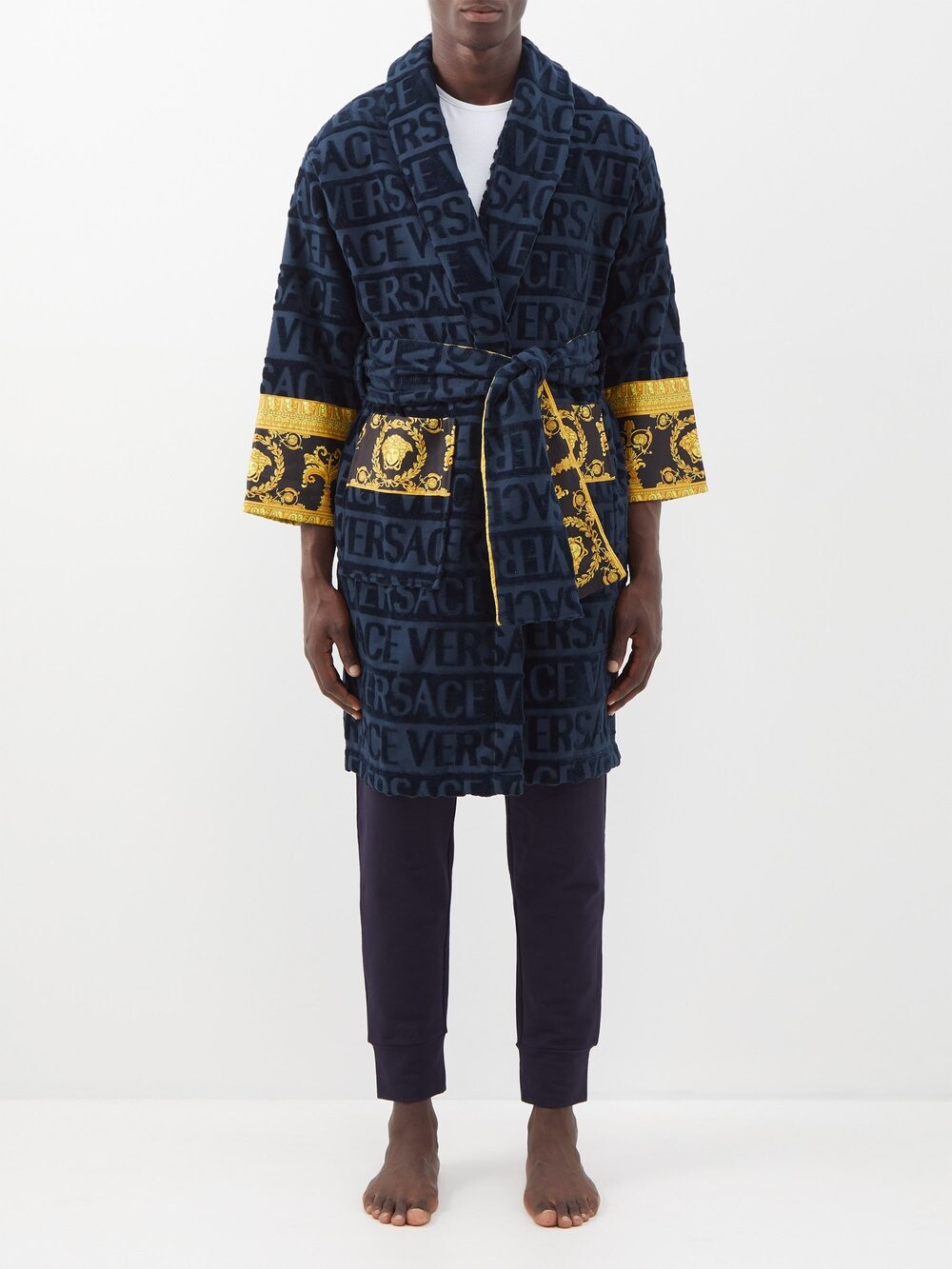 

Халат из жаккардового хлопка с логотипом i love baroque Versace, синий