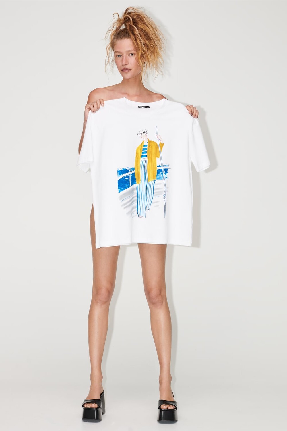 

Футболка с принтом для девушек ZARA, белый