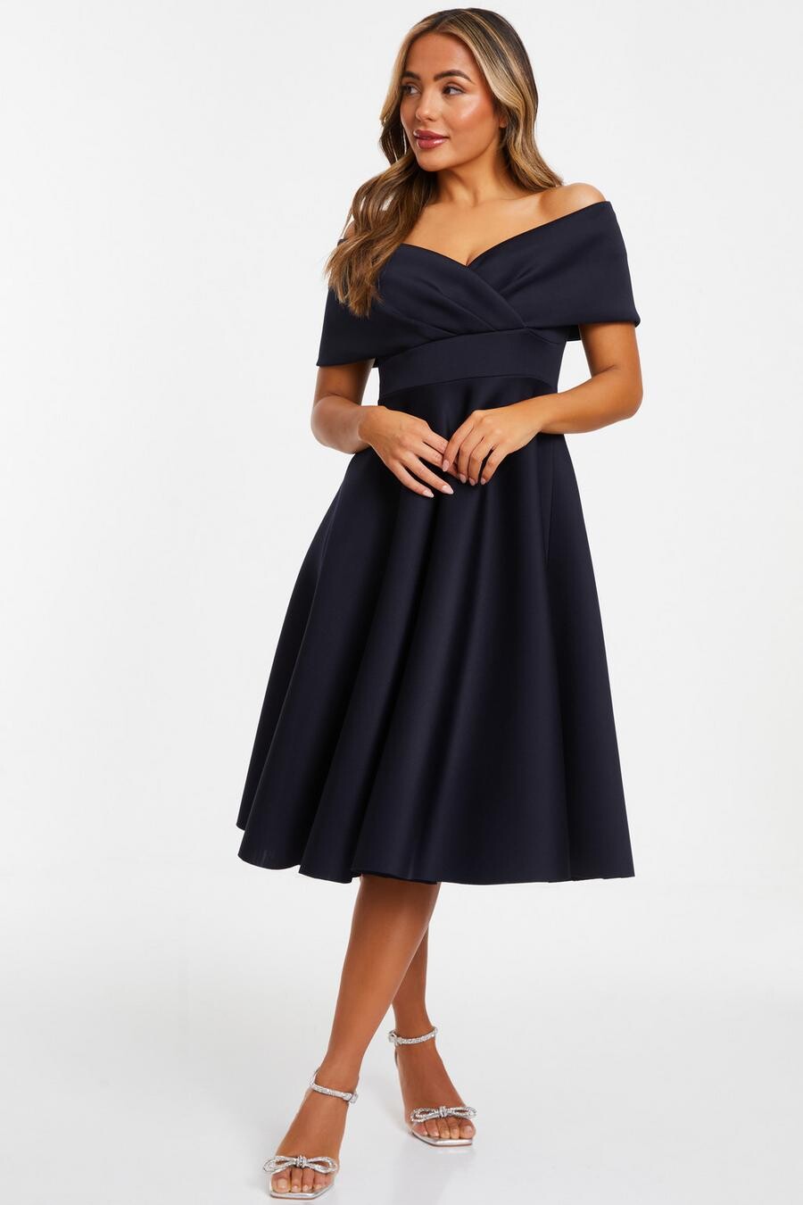 

Платье-миди с вырезом Бардо Petite Navy QUIZ Clothing