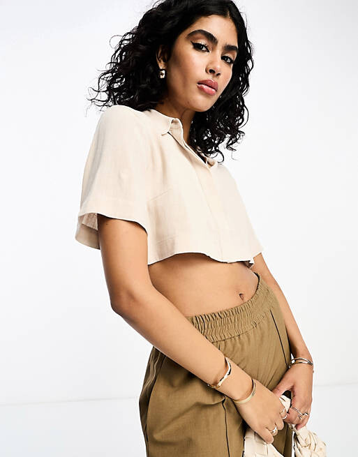 

Бежевая льняная рубашка свободного кроя ASOS DESIGN