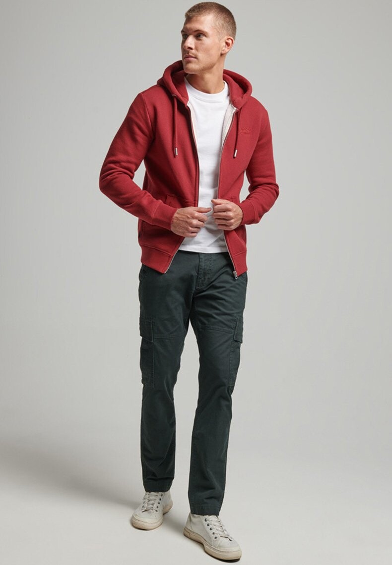 

Толстовка на молнии Superdry Vintage Logo Emb, спортивный красный меланж