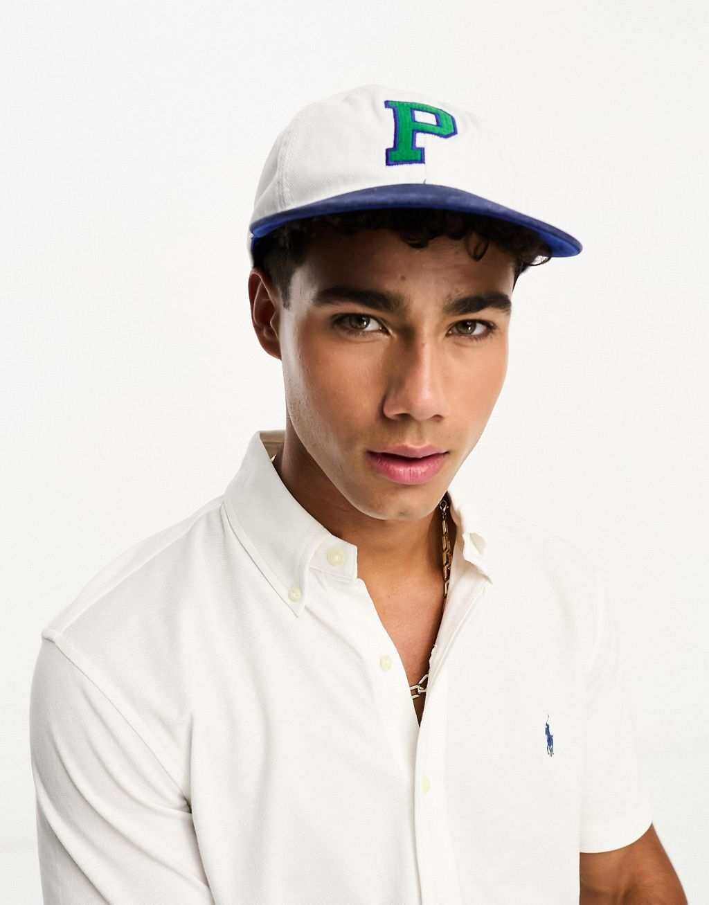 

Бело-темно-синяя бейсболка из твила Polo Ralph Lauren