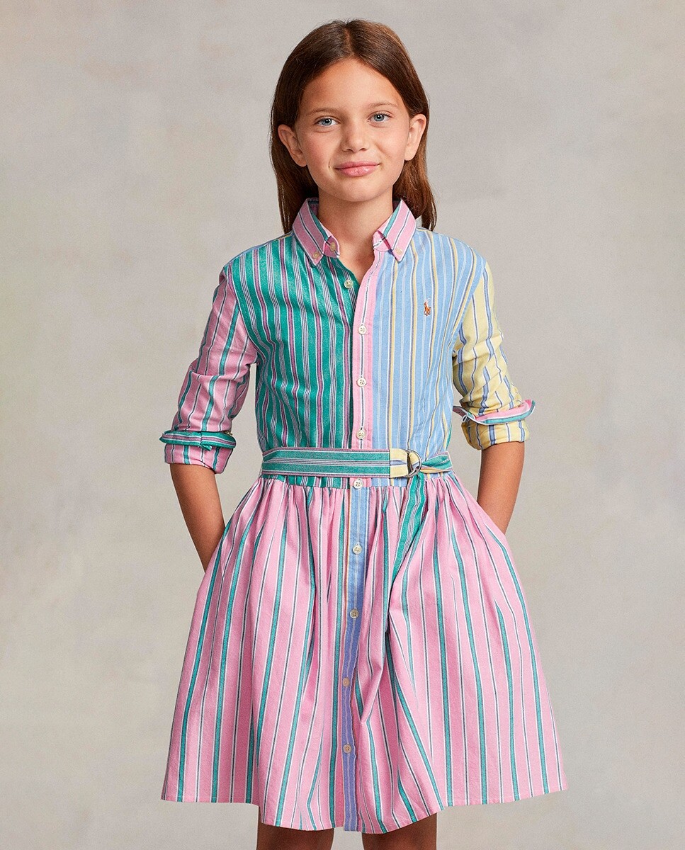 

Полосатое хлопковое платье для девочки Polo Ralph Lauren, мультиколор