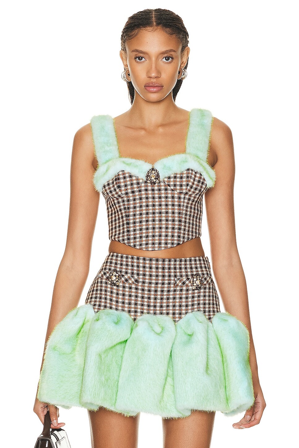

Топ Area Faux Fur Trim Bustier, цвет Caramel Multi
