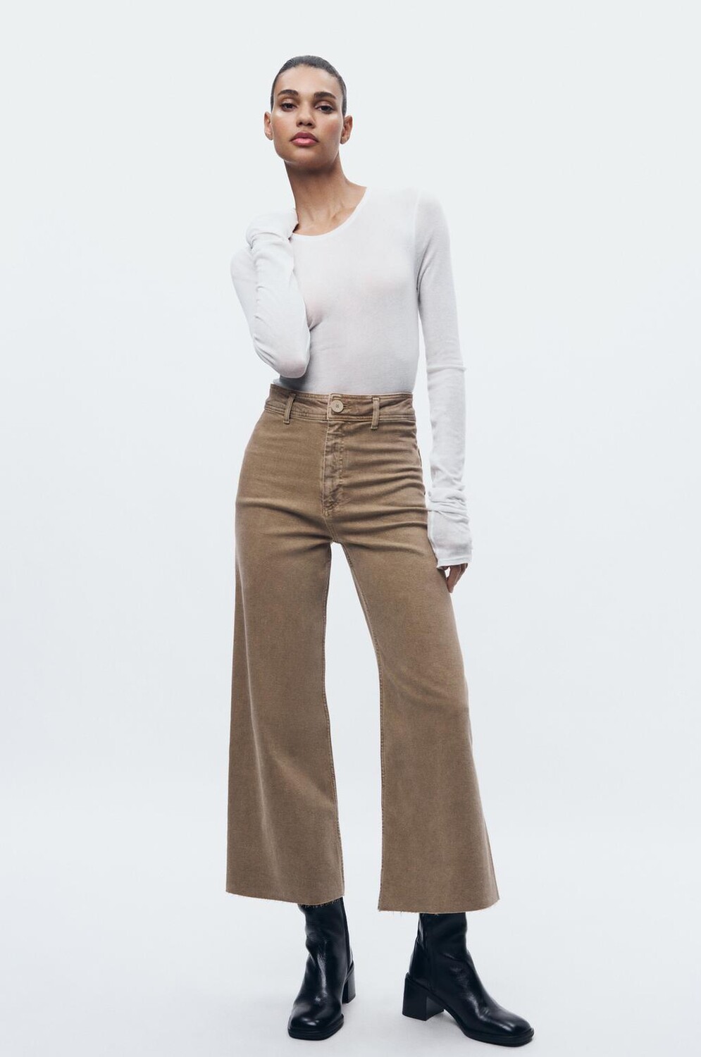 

Морские прямые джинсы с высокой посадкой ZARA, песочный/коричневый