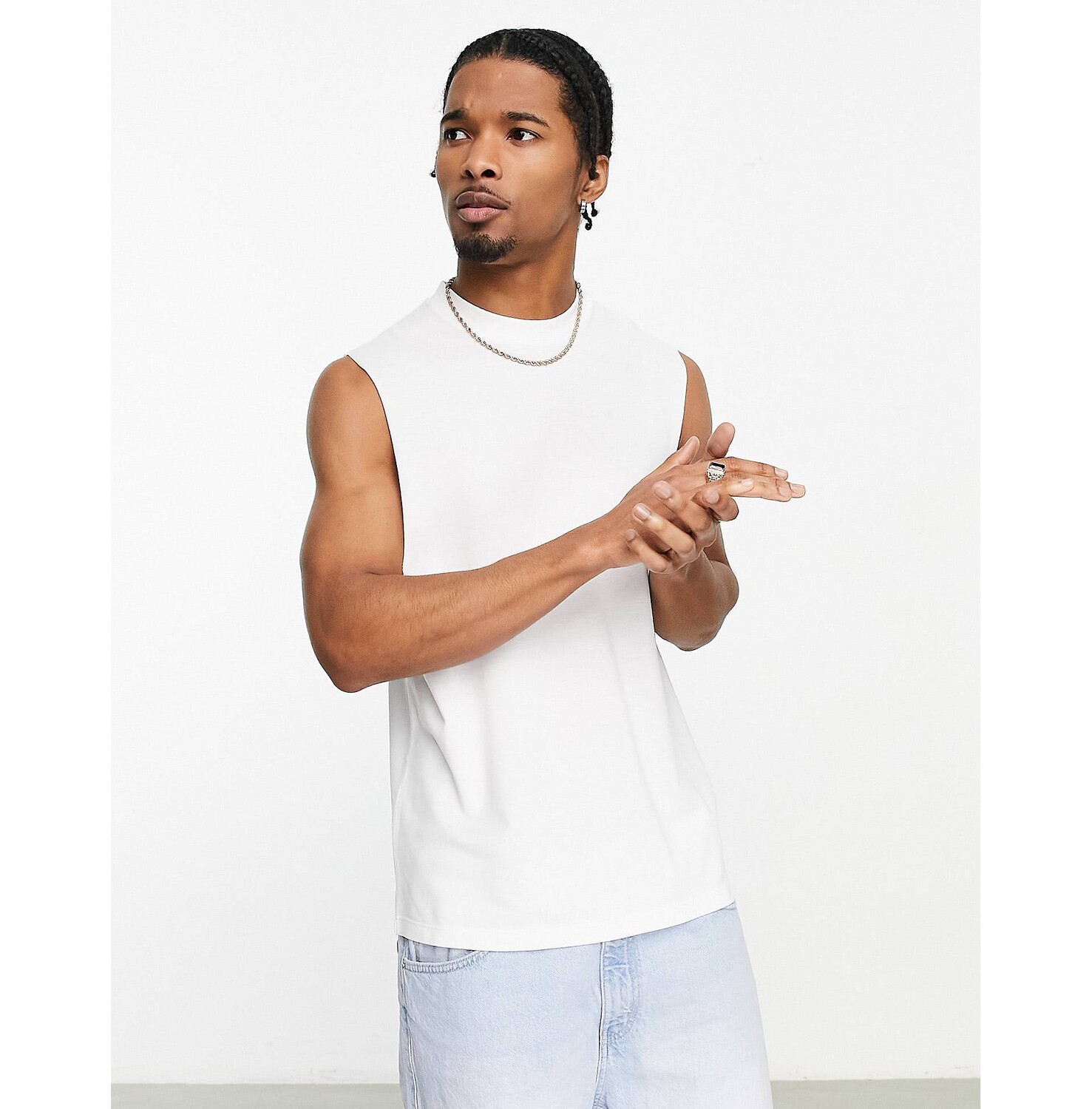 

Белый жилет свободного кроя из пике с заниженной проймой ASOS DESIGN