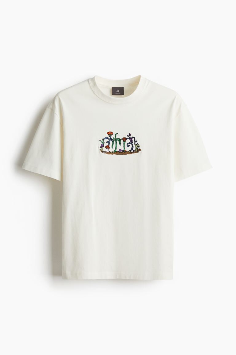 

Футболка с принтом свободного кроя H&M, бежевый