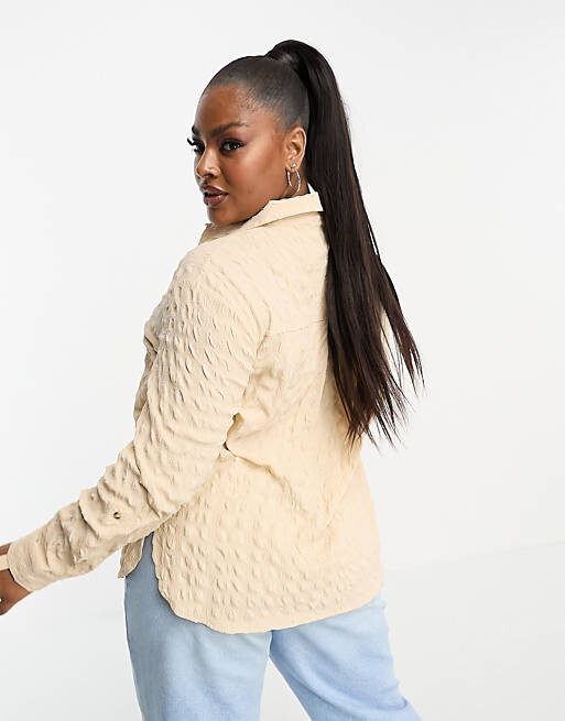 

Свободная текстурированная рубашка на пуговицах ASOS DESIGN Curve песочного цвета