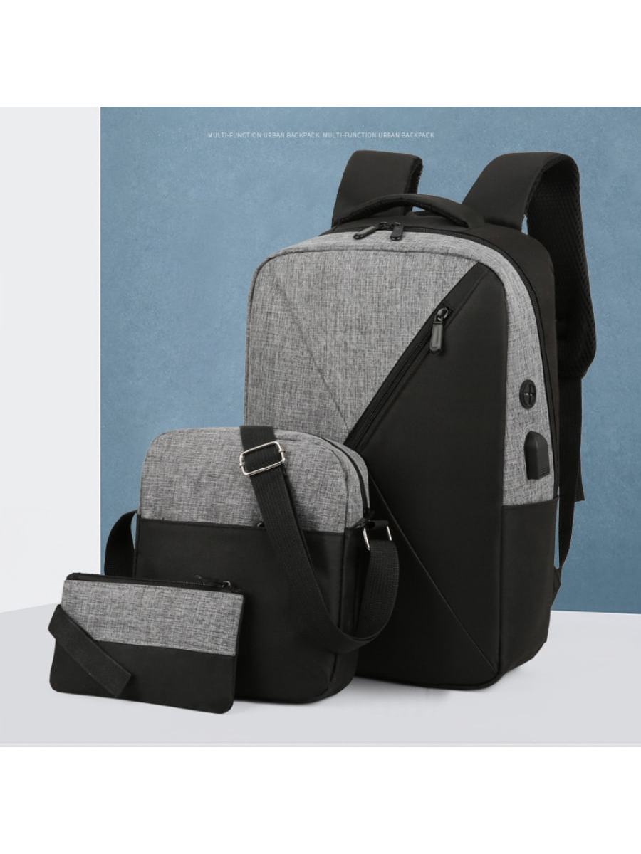 Комбинированный набор из 3 рюкзаков из ткани Оксфорд: рюкзак для отдыха и поездок на работу, серый