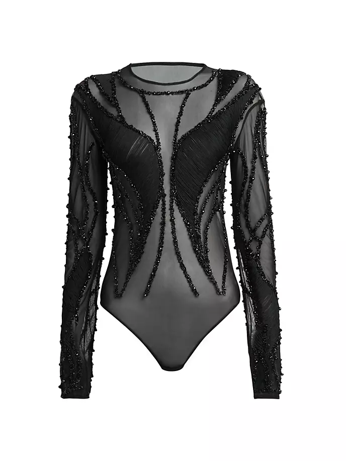 

Боди из тюля, расшитое бисером Alberta Ferretti, черный