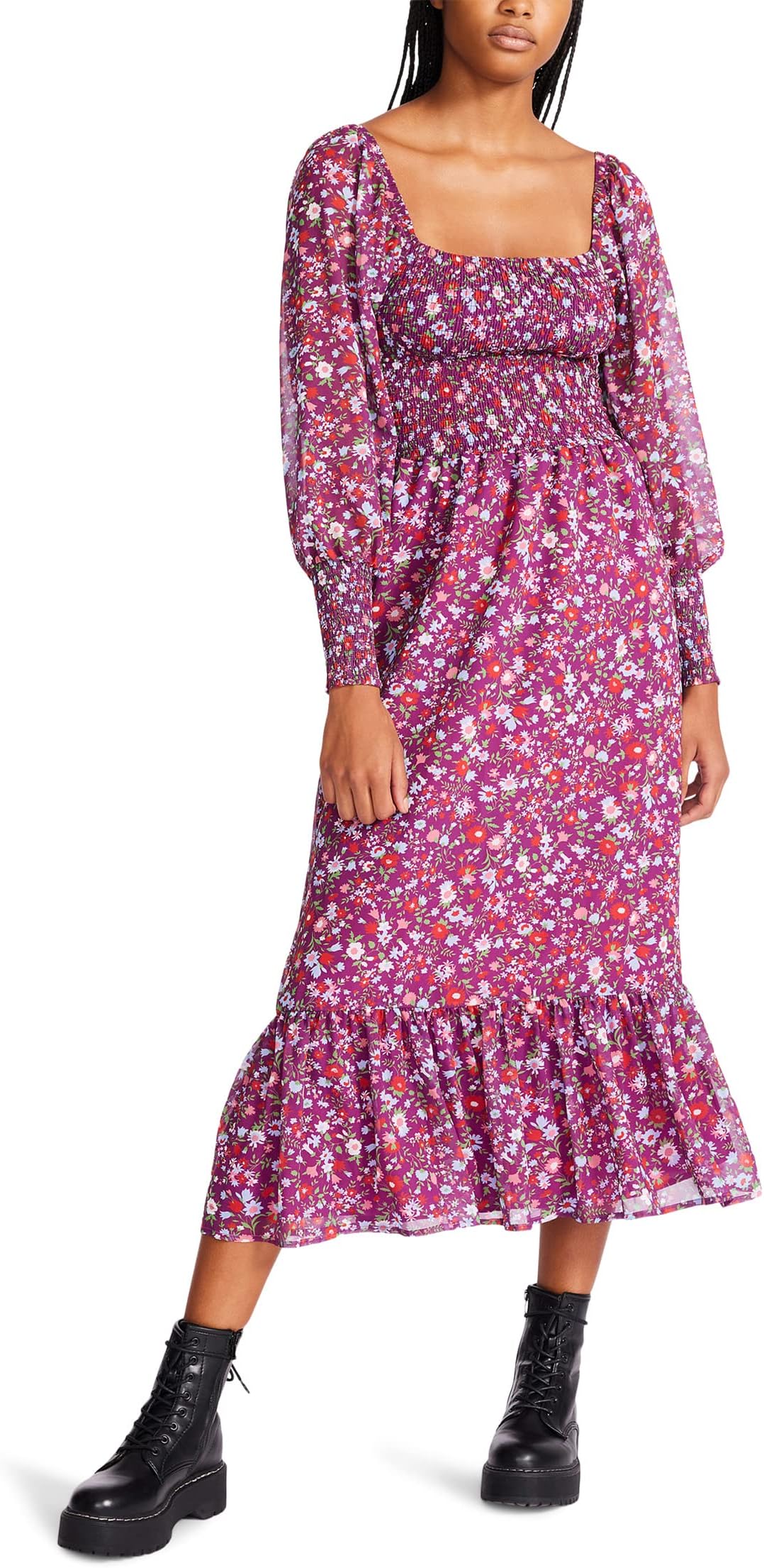 

Платье Wildflower Ditsy Smocked Printed Chiffon Midi Betsey Johnson, пурпурный, Фиолетовый