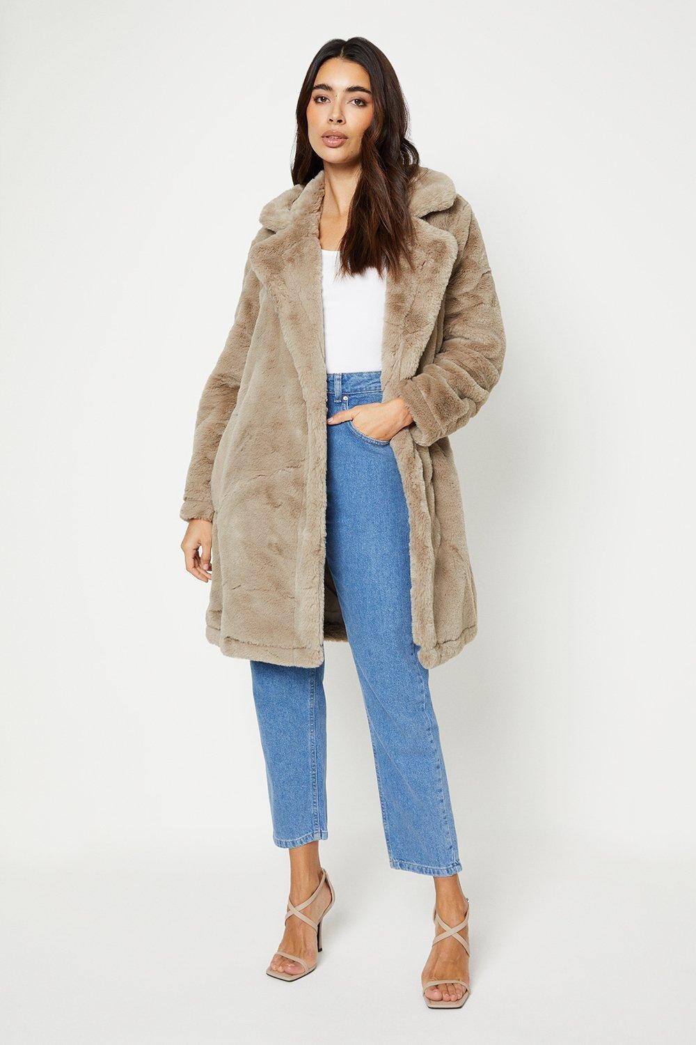 

Пальто миди из искусственного меха Dorothy Perkins, бежевый