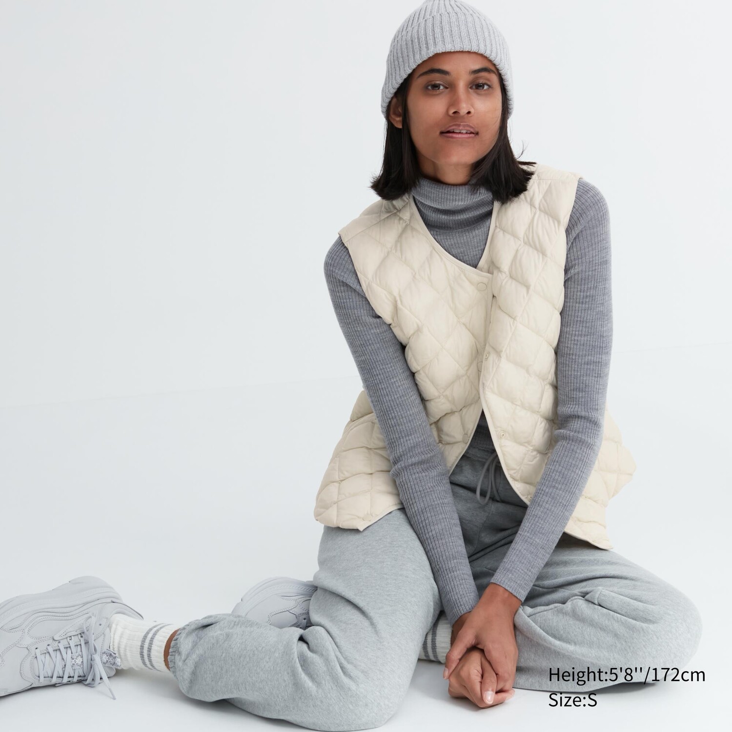 

Теплый стеганый жилет с подкладкой Uniqlo, кремовый, Бежевый
