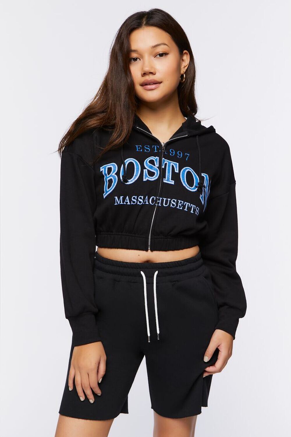 

Укороченная толстовка на молнии Boston Forever 21, черный