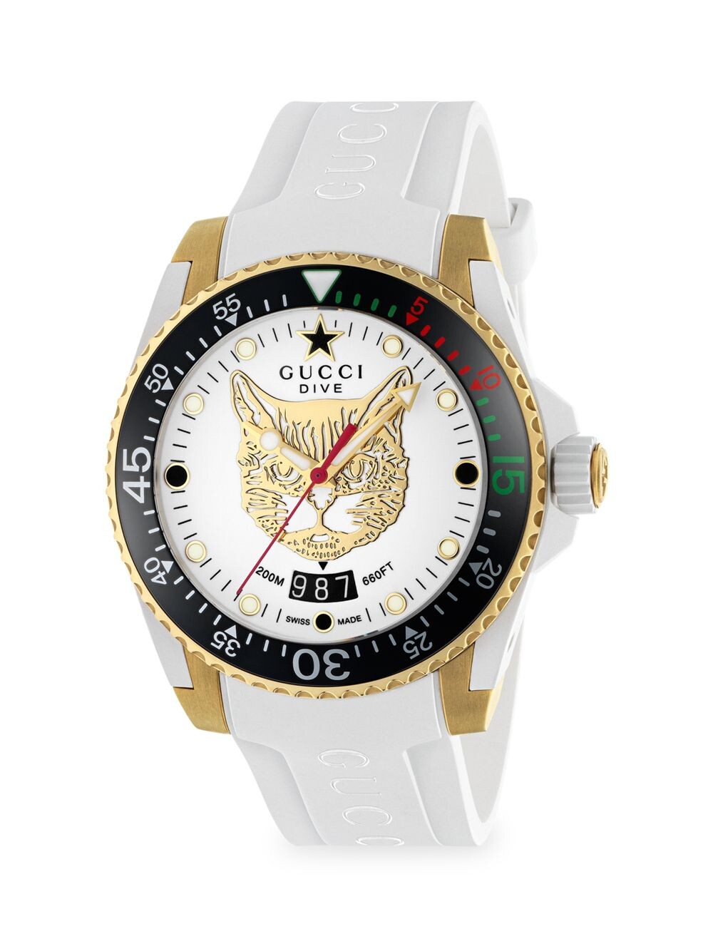 

Часы Diver Gucci Diver 45MM из нержавеющей стали с тигровым циферблатом Gucci, белый