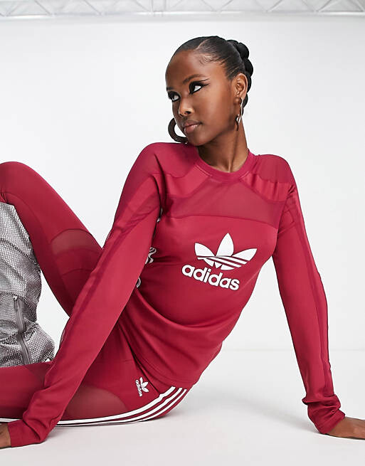 

Темно-бордовый сетчатый асимметричный топ adidas Originals 'center stage'