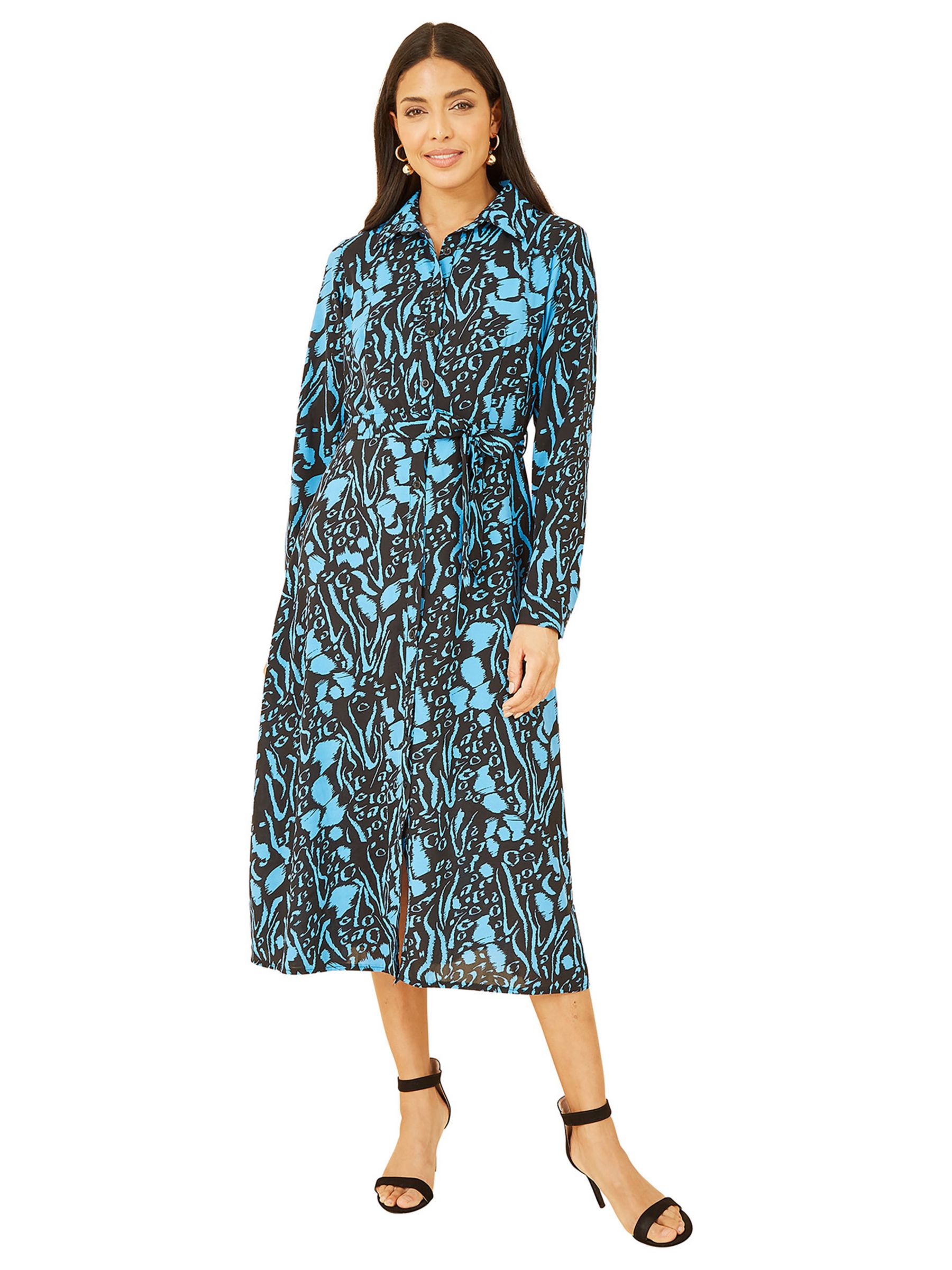 

Платье-миди-рубашка с длинными рукавами и животным принтом Mela London, синий