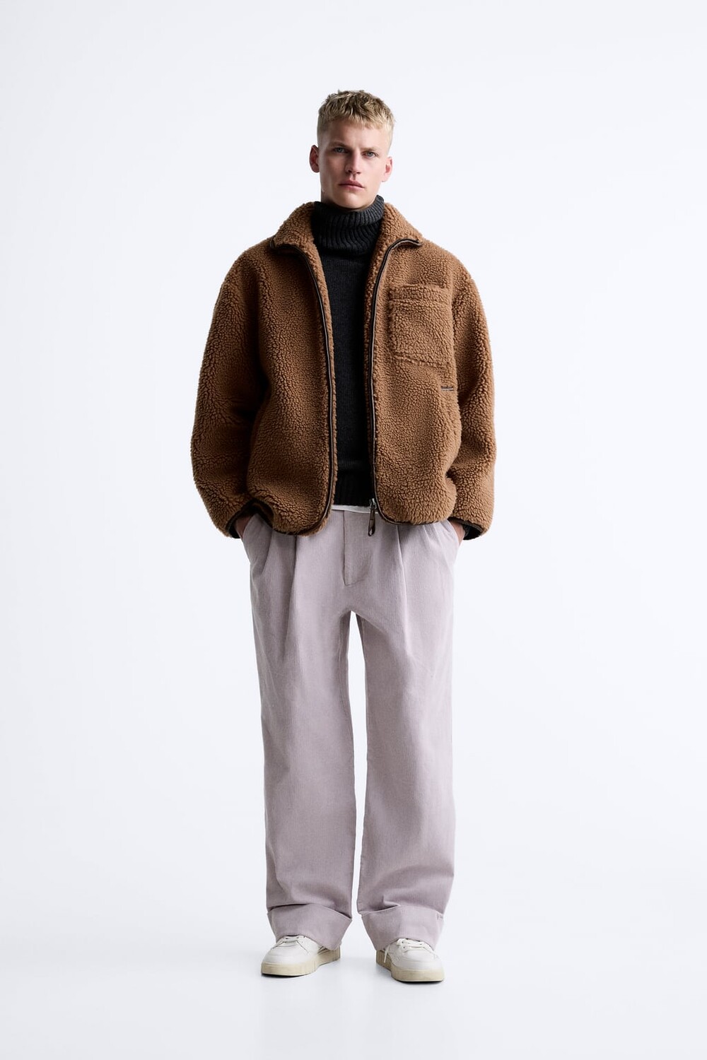 

Вельветовые брюки со складками ZARA, лавандовый, Фиолетовый