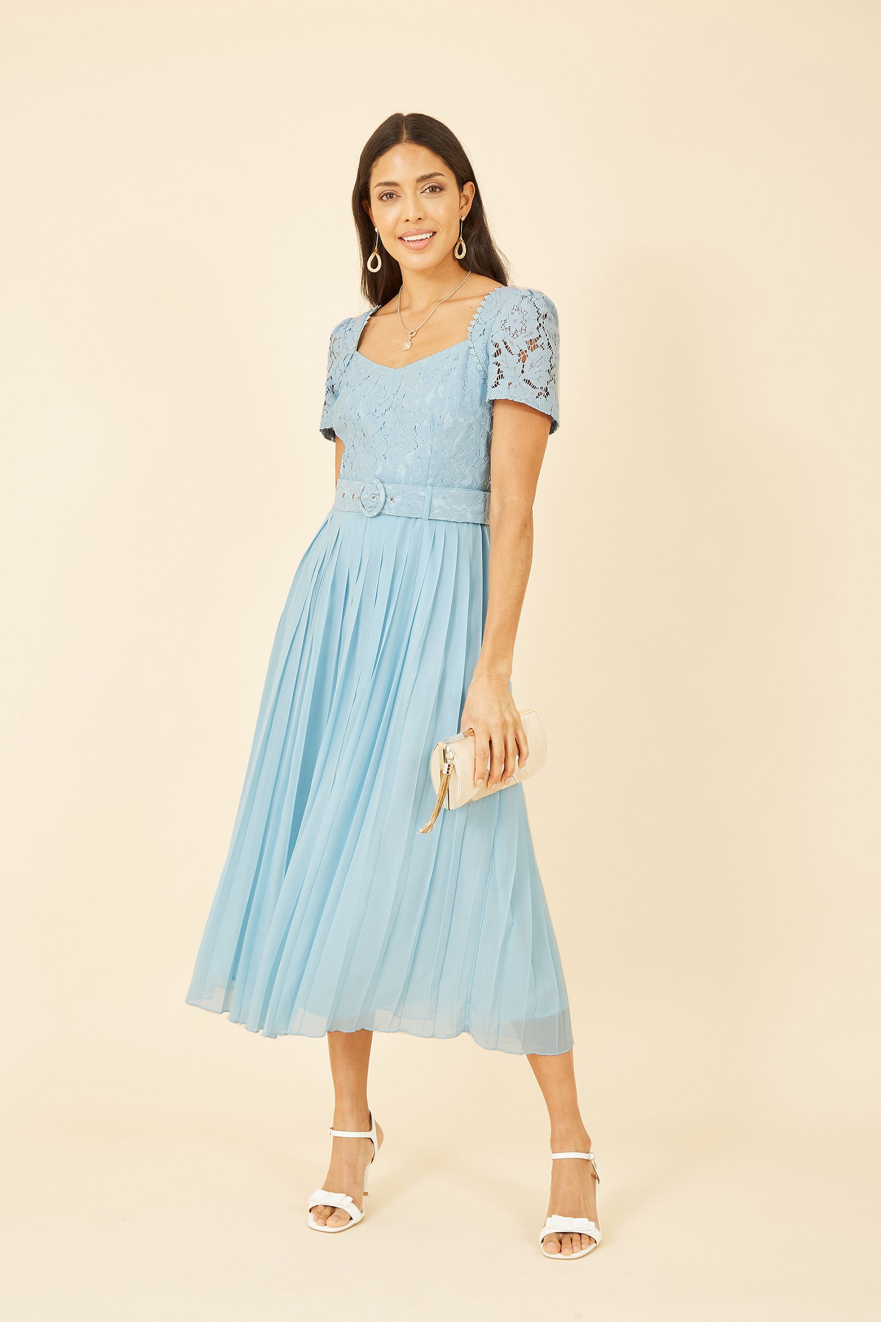 Кружевное платье с плиссированной юбкой и поясом Yumi, синий