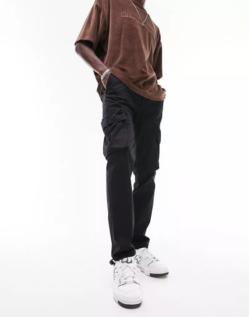 Черные узкие брюки карго с 2 карманами Topman