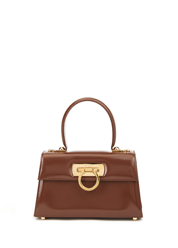 

Коричневая женская кожаная сумка с логотипом Ferragamo