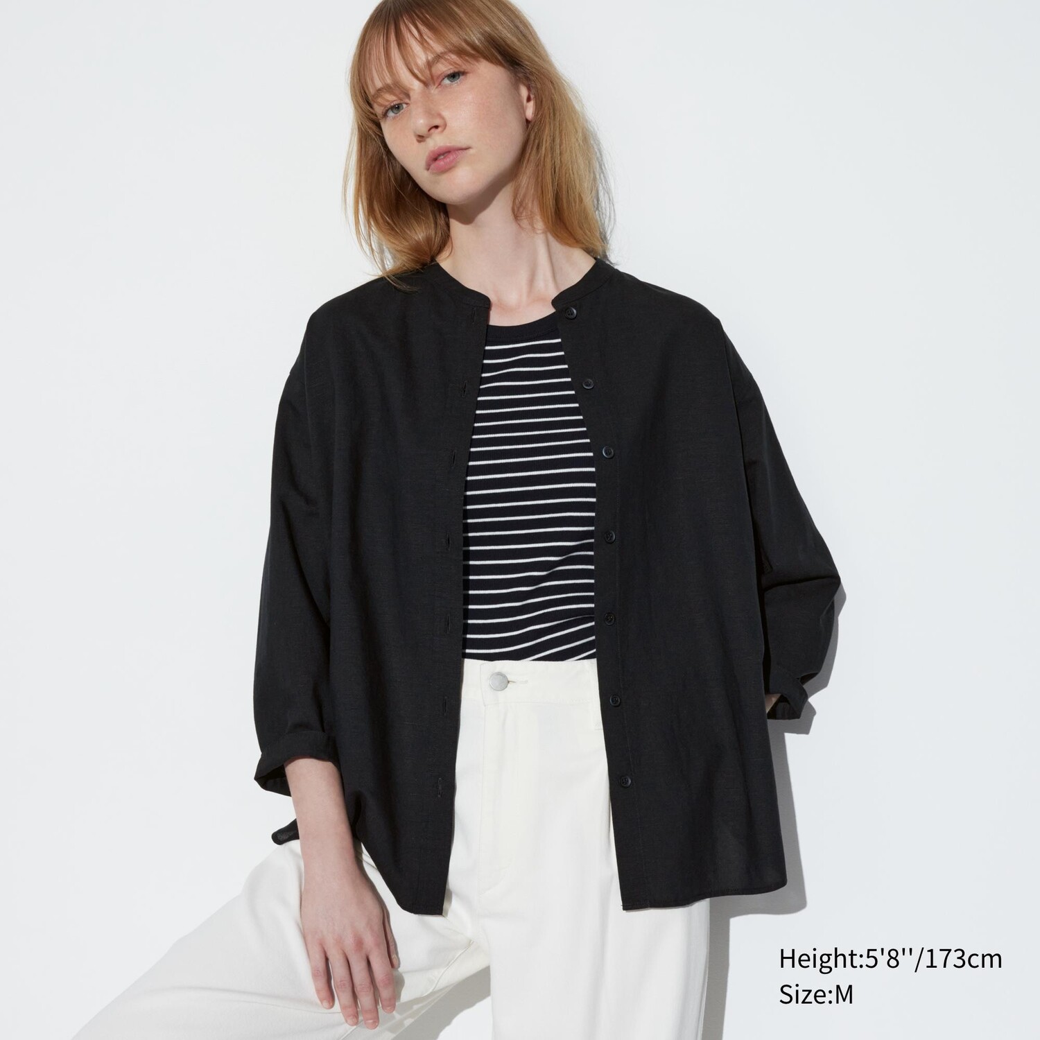 

Рубашка UNIQLO из льняной смеси с воротником-стойкой, черный